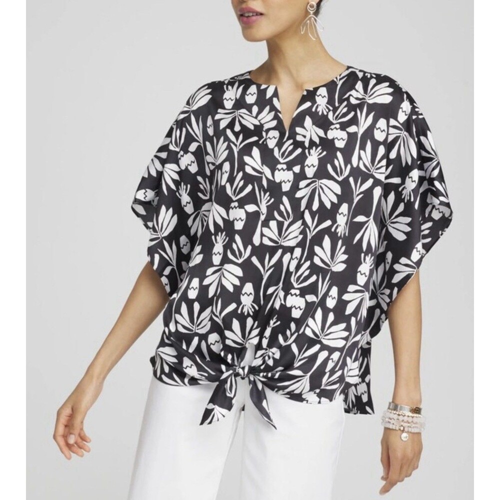 Chico's Artisan Satin Tie-Front Tunic Top Size 3 / XL / 16 CV6259